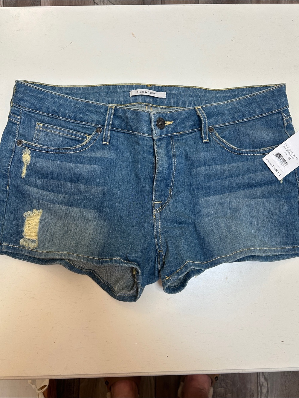 Rich & Skinny Medium Blue Distressed Denim Shorts
